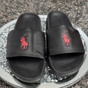 Polo by Ralph Lauren Black Slides with Red Pony Logo